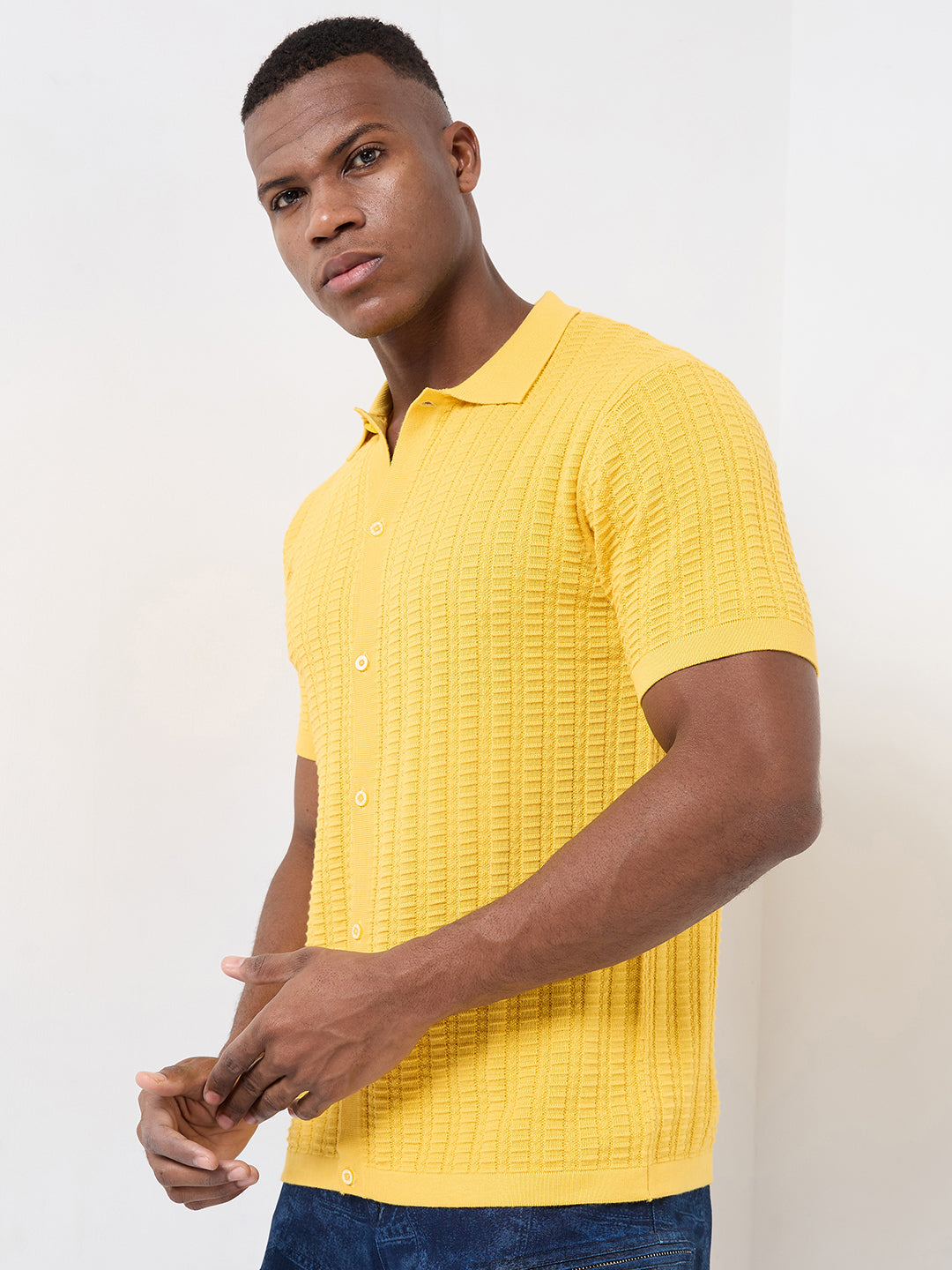 Killer Men Mustard Half Sleeve Slim Fit Shirts