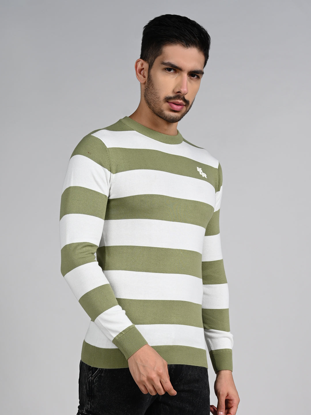 Killer Men Light Green Striped Flat Knits