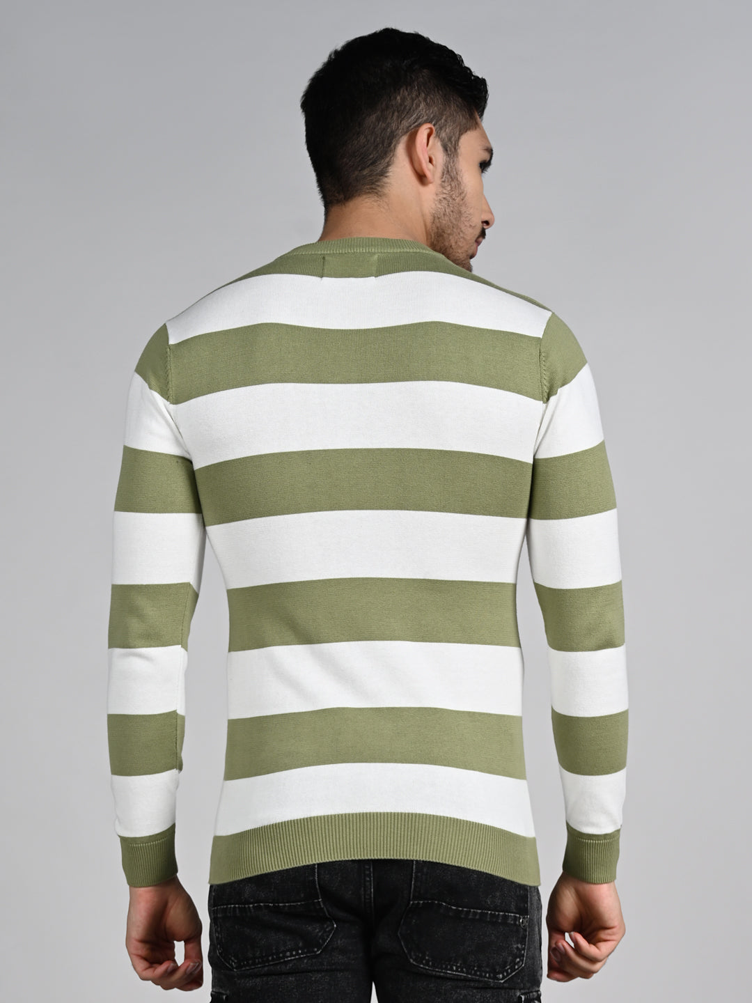 Killer Men Light Green Striped Flat Knits