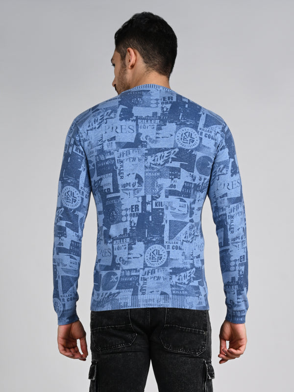Killer Men Light Blue Printed Flat Knits