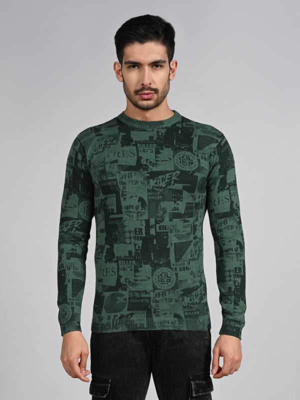 Killer Men Green Printed Flat Knits