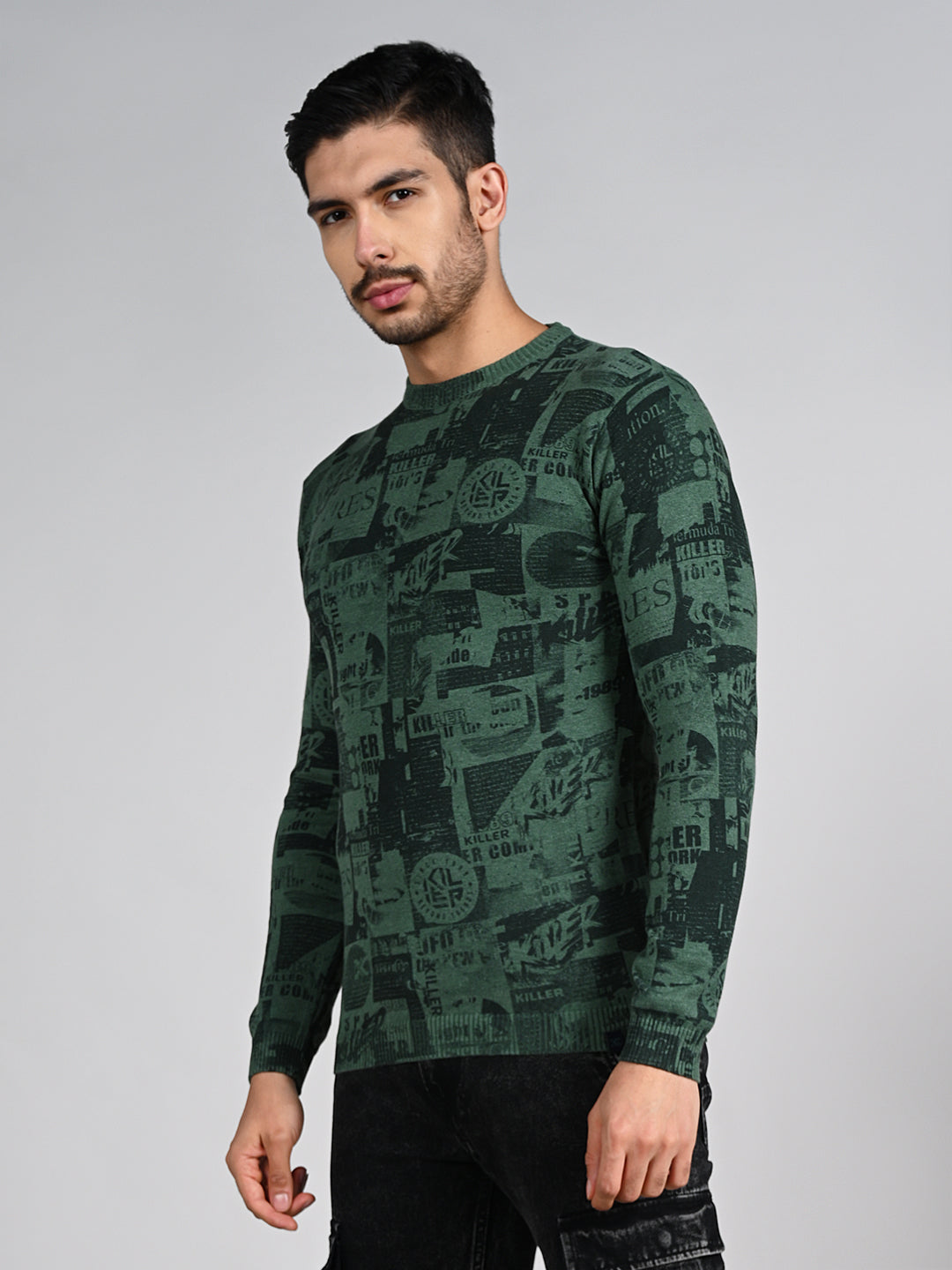 Killer Men Green Printed Flat Knits