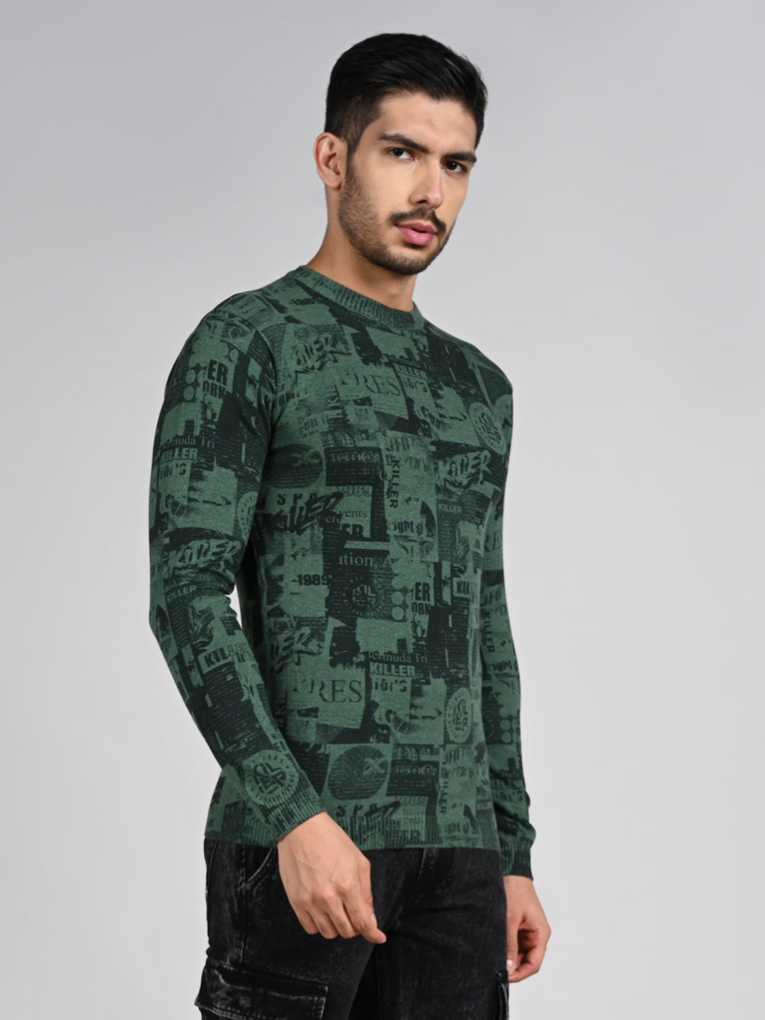 Killer Men Green Printed Flat Knits