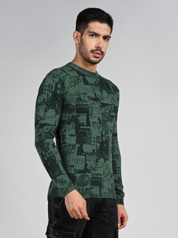 Killer Men Green Printed Flat Knits