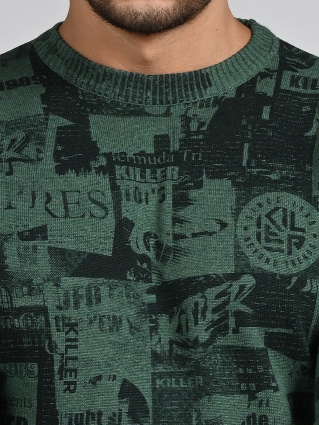 Killer Men Green Printed Flat Knits