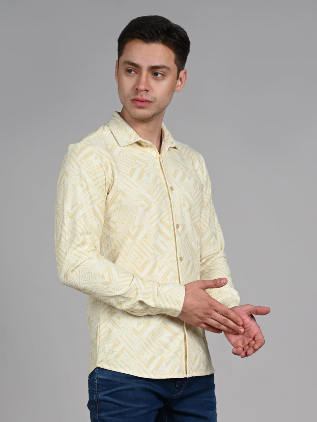 Killer Men Yellow Printed Slim Fit Shirts