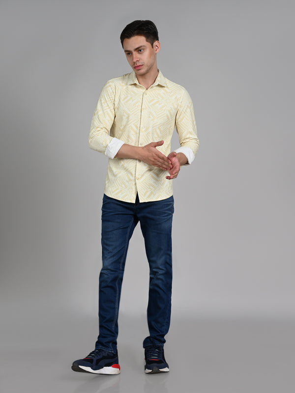 Killer Men Yellow Printed Slim Fit Shirts