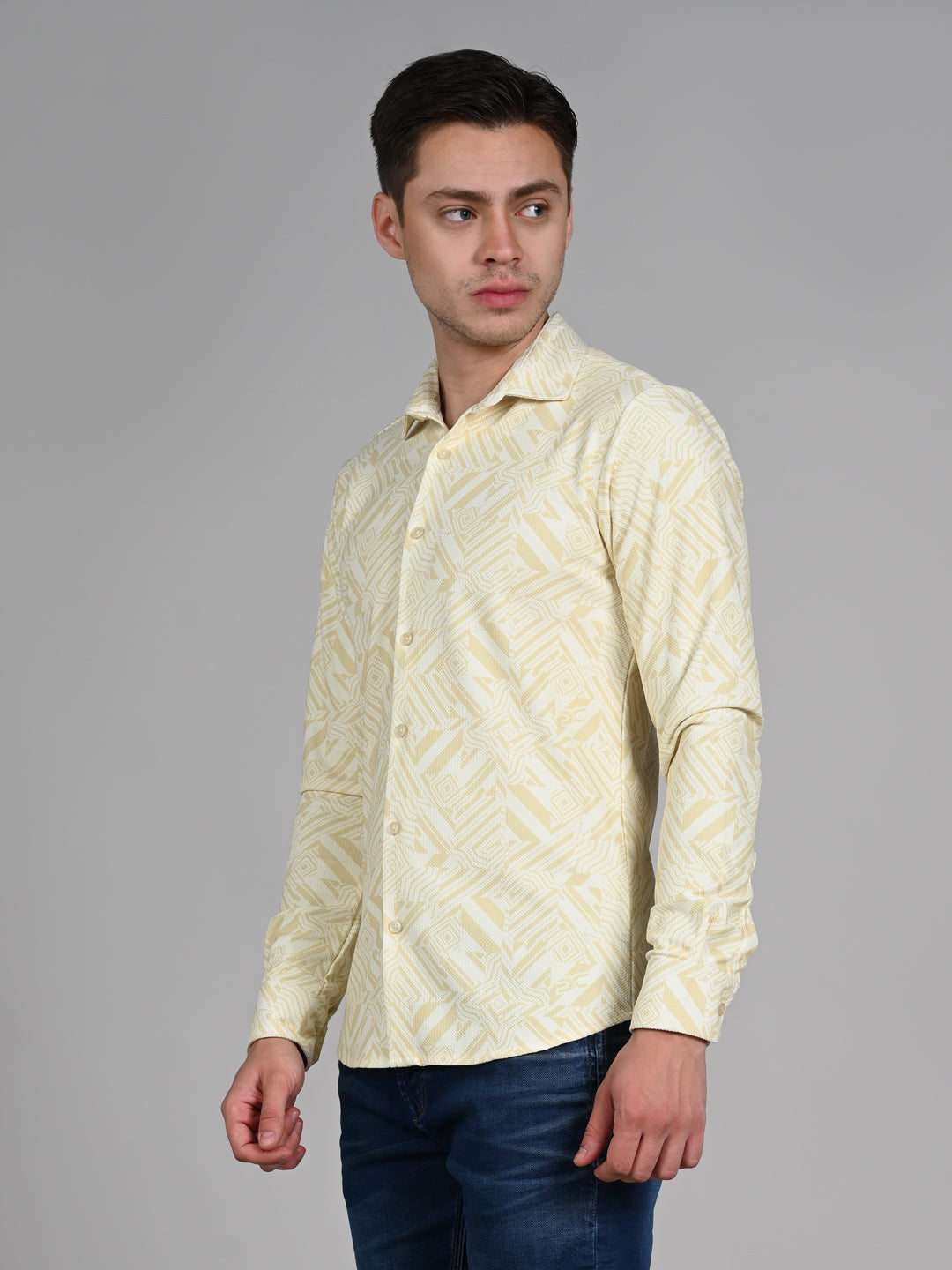 Killer Men Yellow Printed Slim Fit Shirts