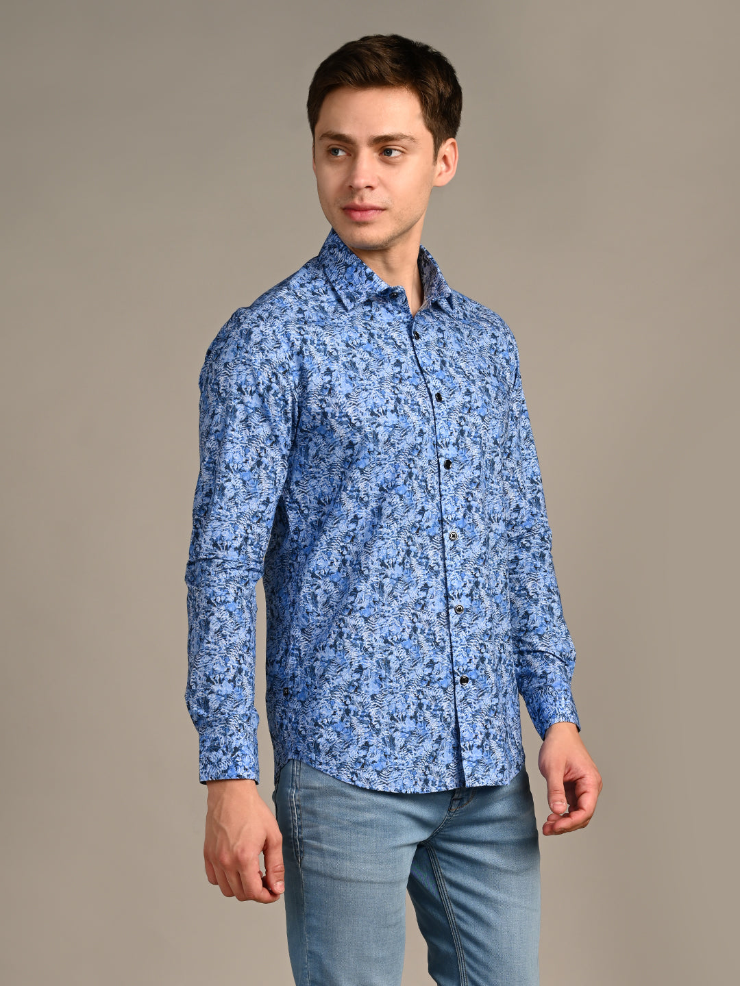 Killer Men Royal Blue Printed Slim Fit Shirts