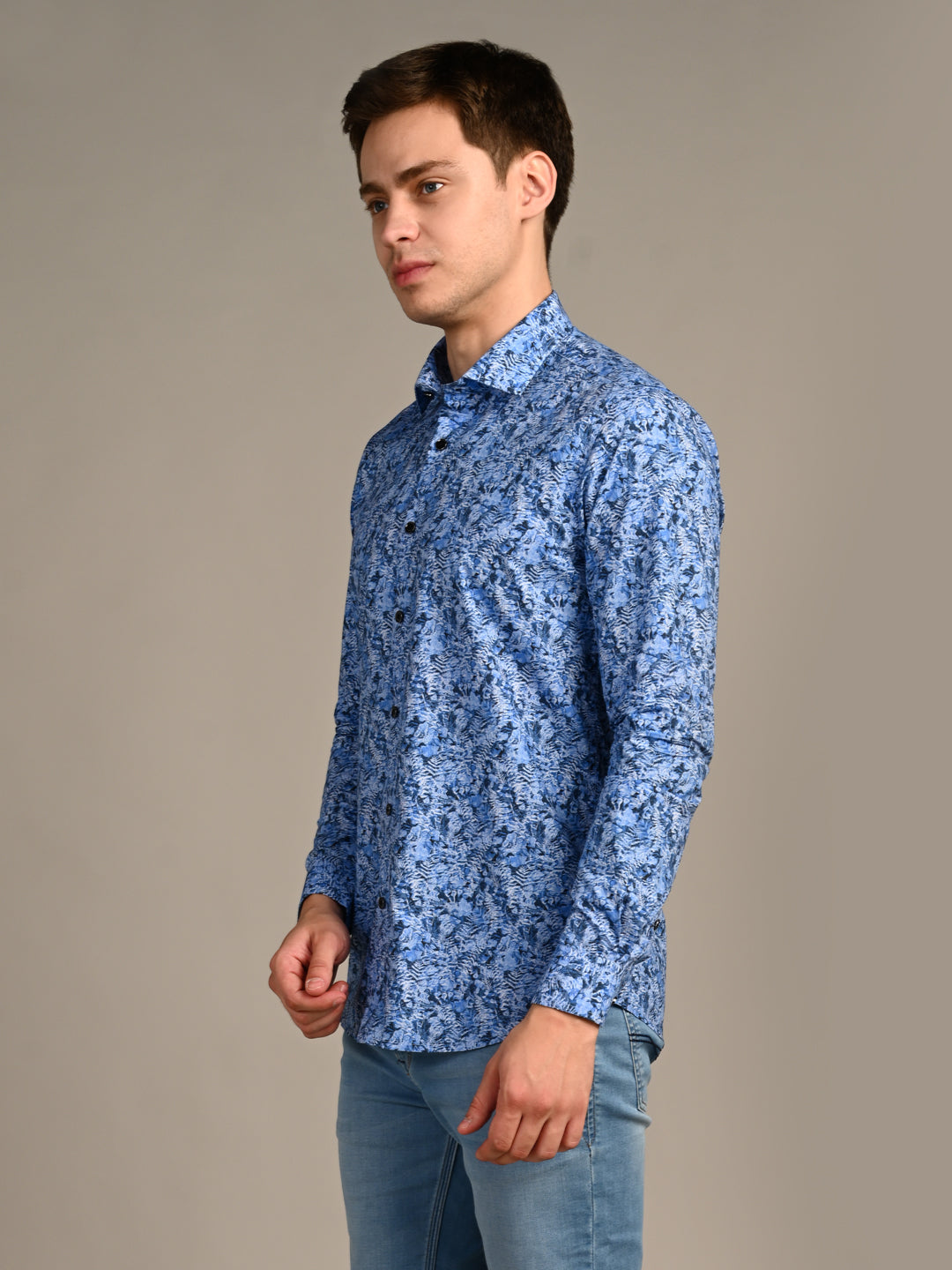 Killer Men Royal Blue Printed Slim Fit Shirts