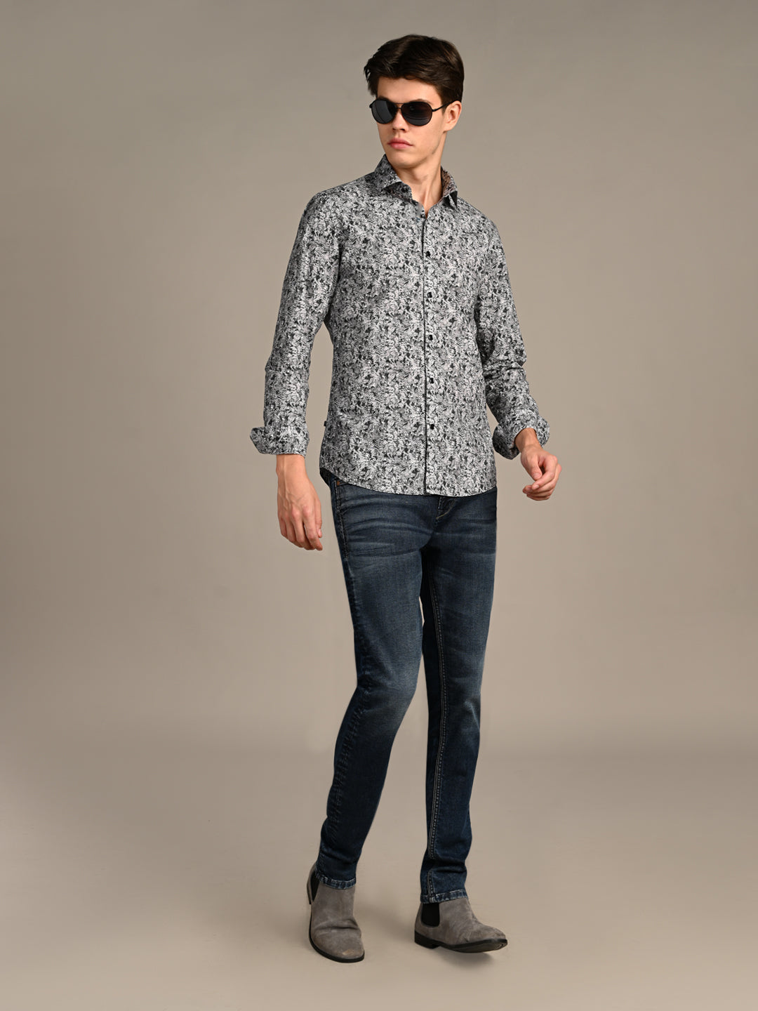 Killer Men Grey Printed Slim Fit Shirts