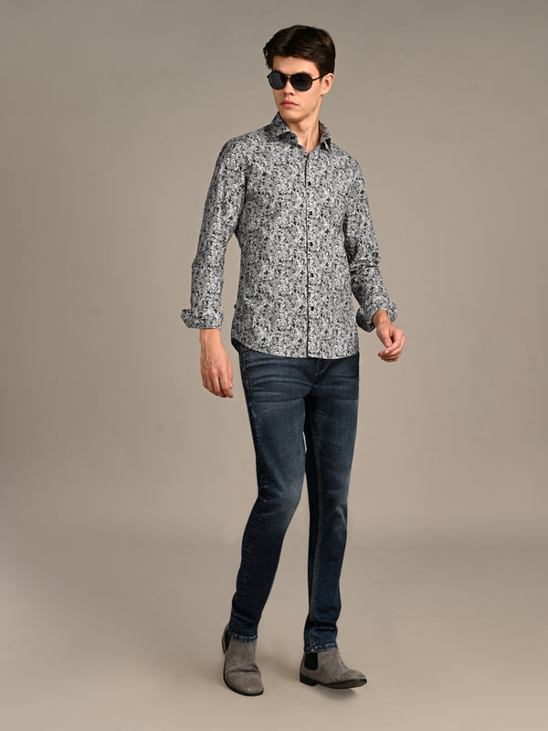 Killer Men Grey Printed Slim Fit Shirts