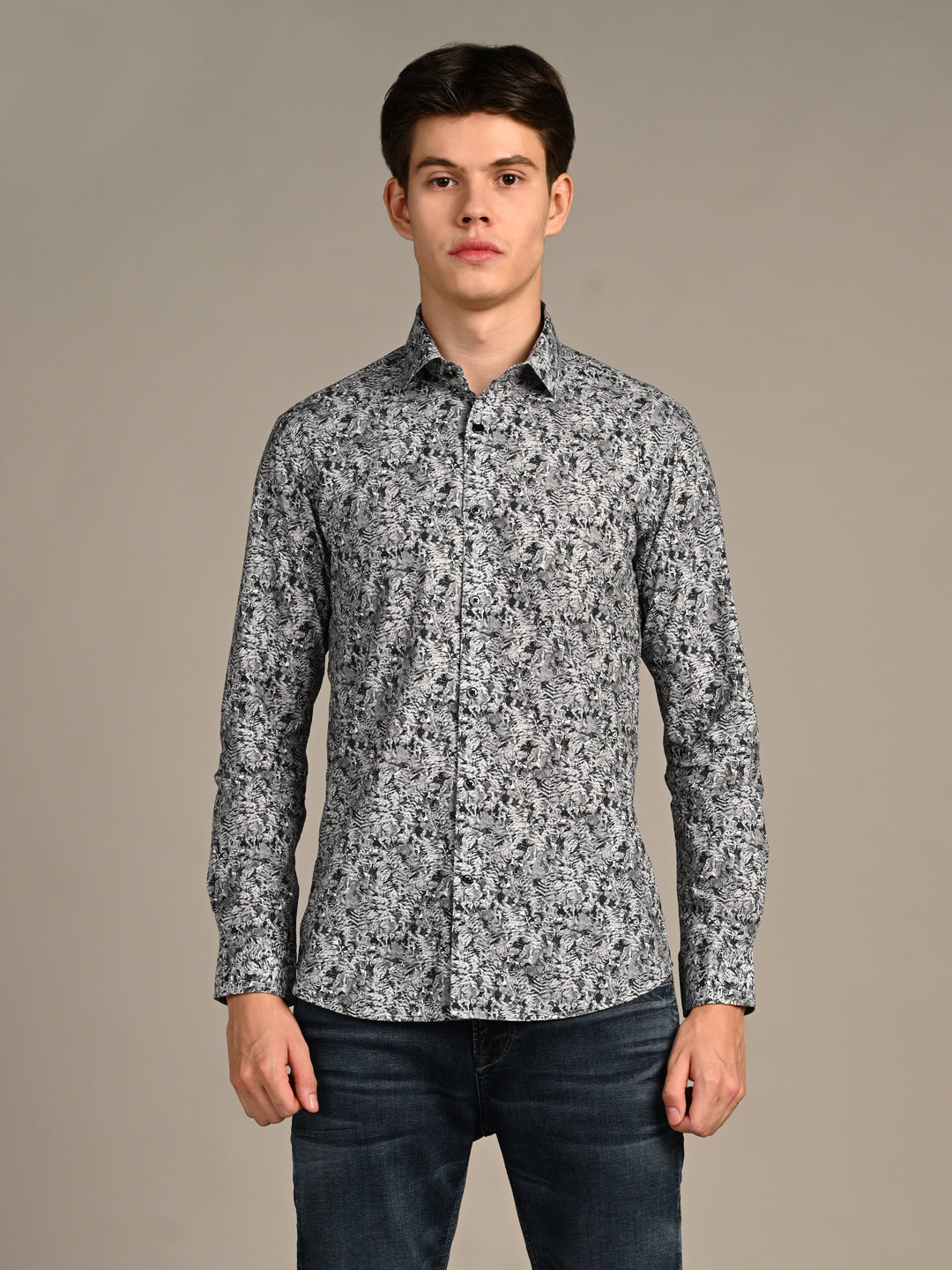 Killer Men Grey Printed Slim Fit Shirts