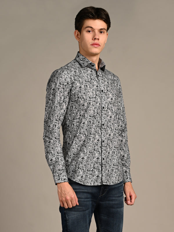 Killer Men Grey Printed Slim Fit Shirts