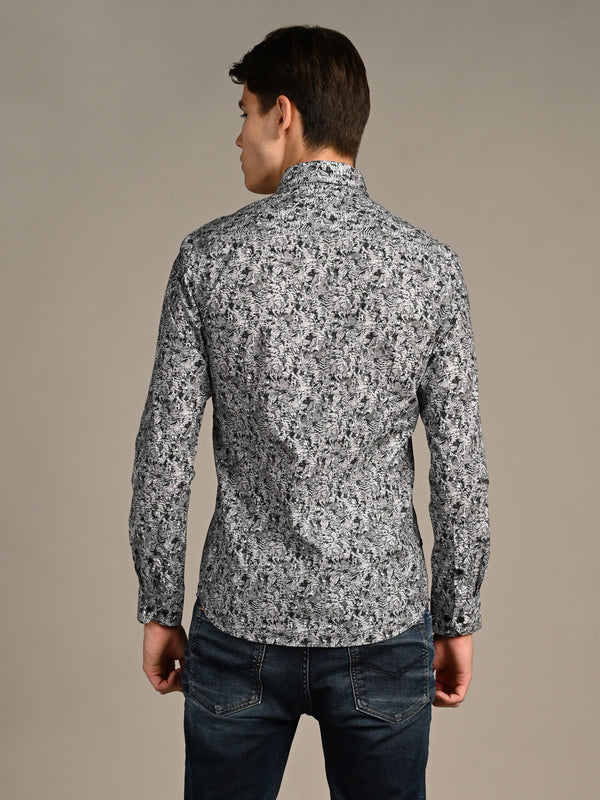 Killer Men Grey Printed Slim Fit Shirts