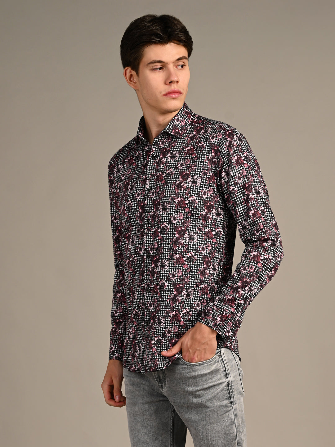 Killer Men Onion Pink Printed Slim Fit Shirts