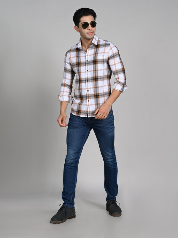 Killer Men Khaki Checks Slim Fit Shirts