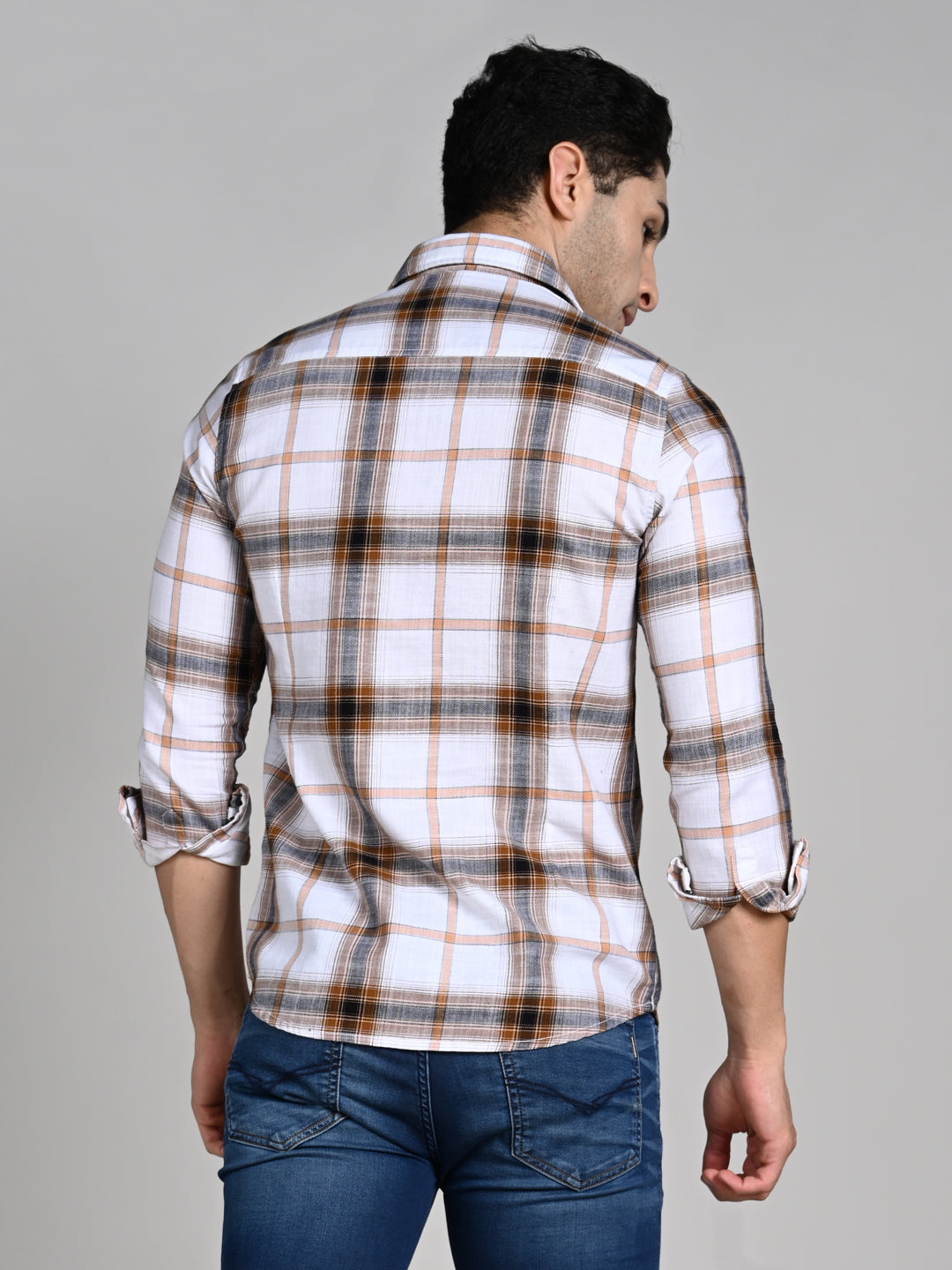 Killer Men Khaki Checks Slim Fit Shirts