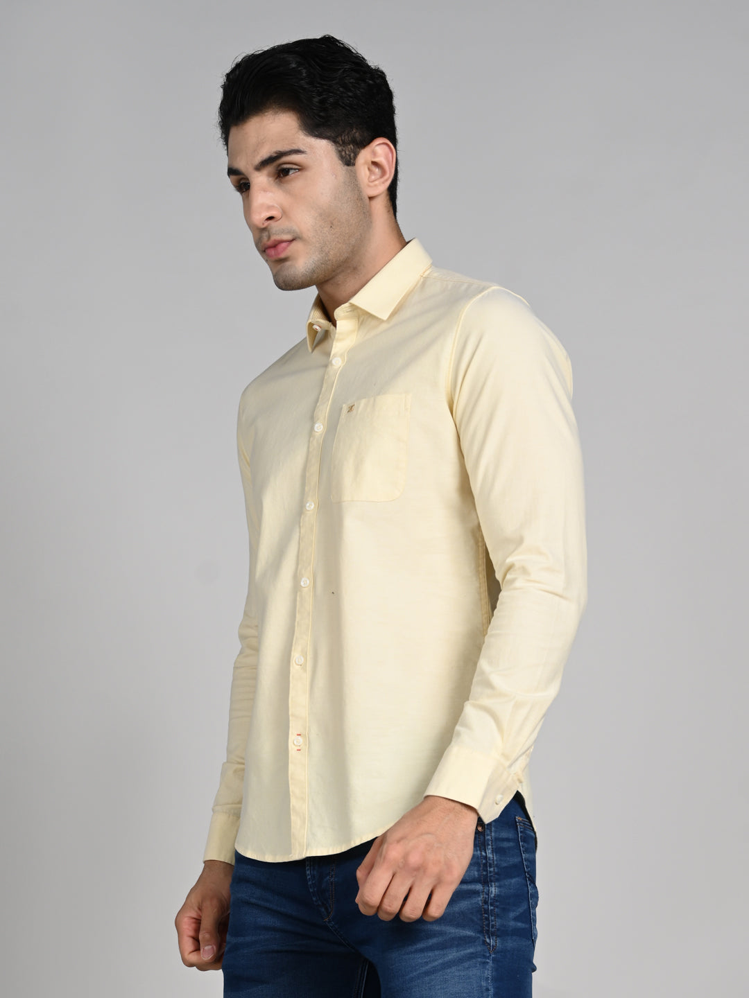 Killer Men Yellow Solid Slim Fit Shirts
