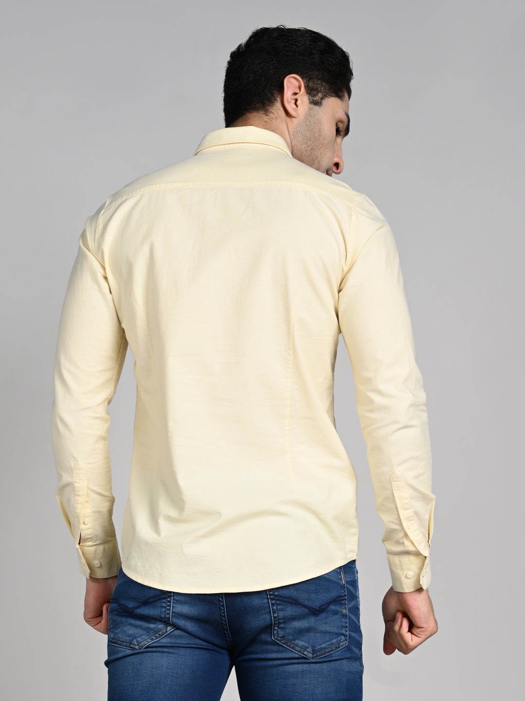Killer Men Yellow Solid Slim Fit Shirts