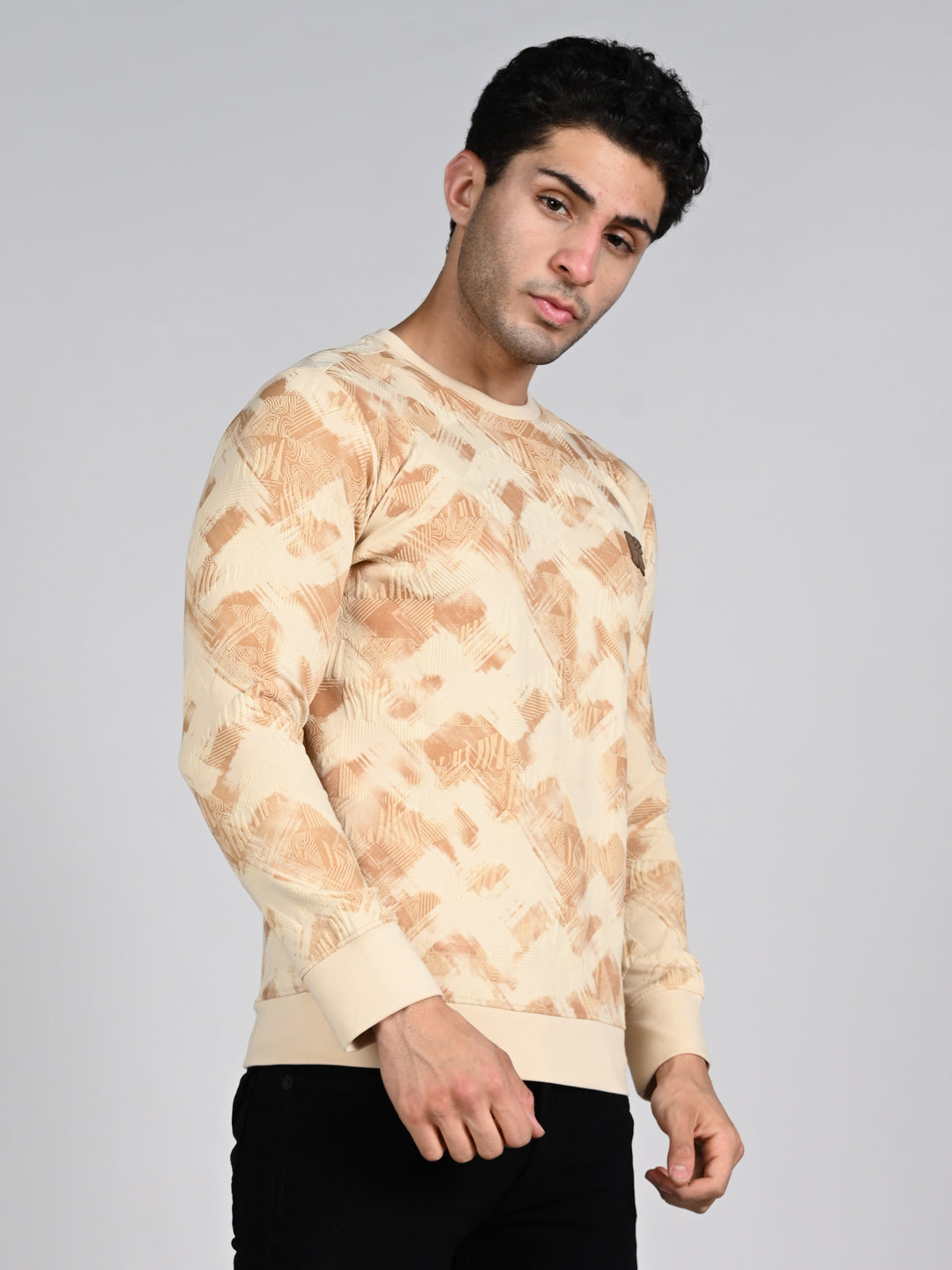 Killer Men Beige Printed Sweat Shirts