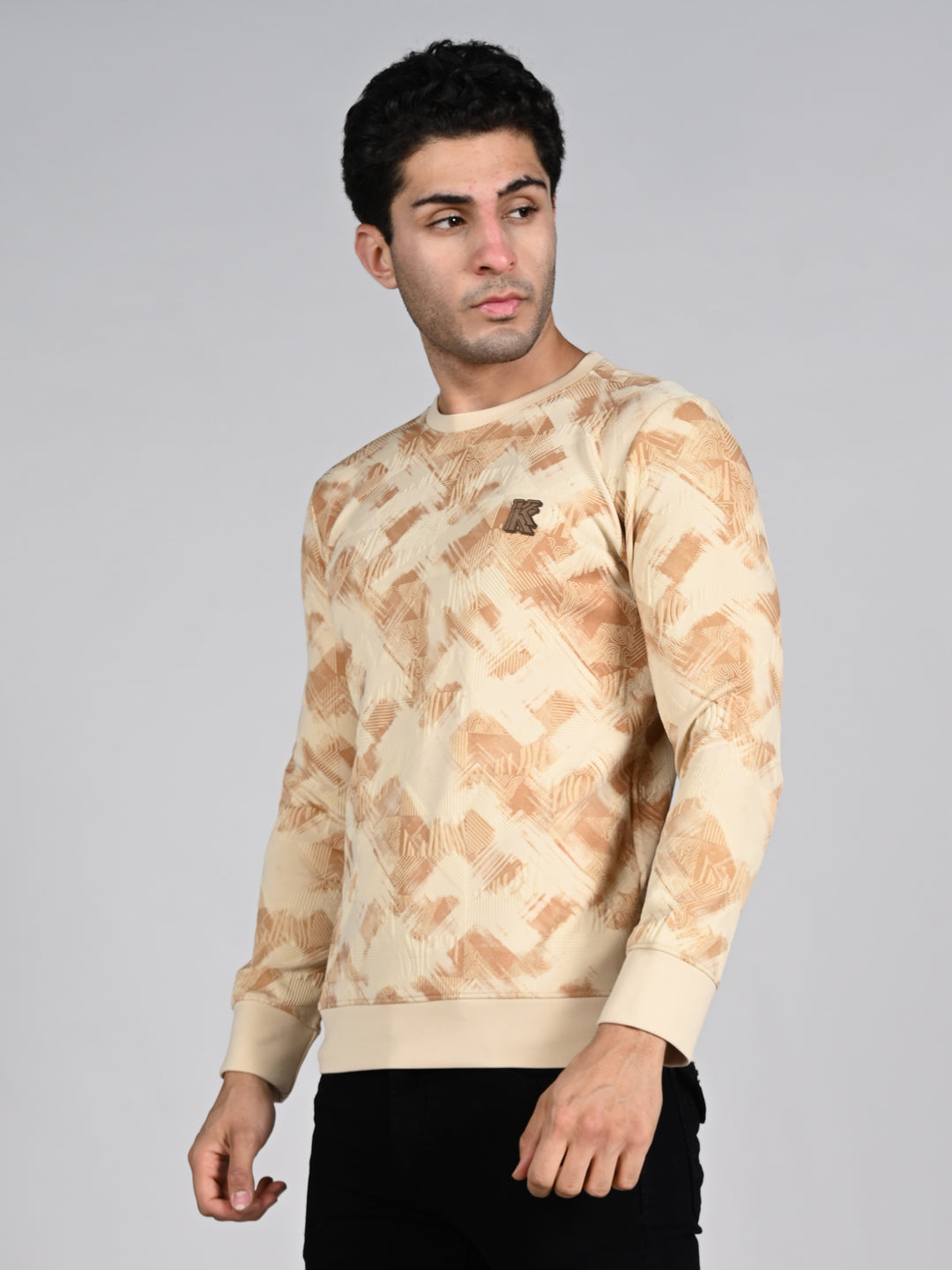 Killer Men Beige Printed Sweat Shirts