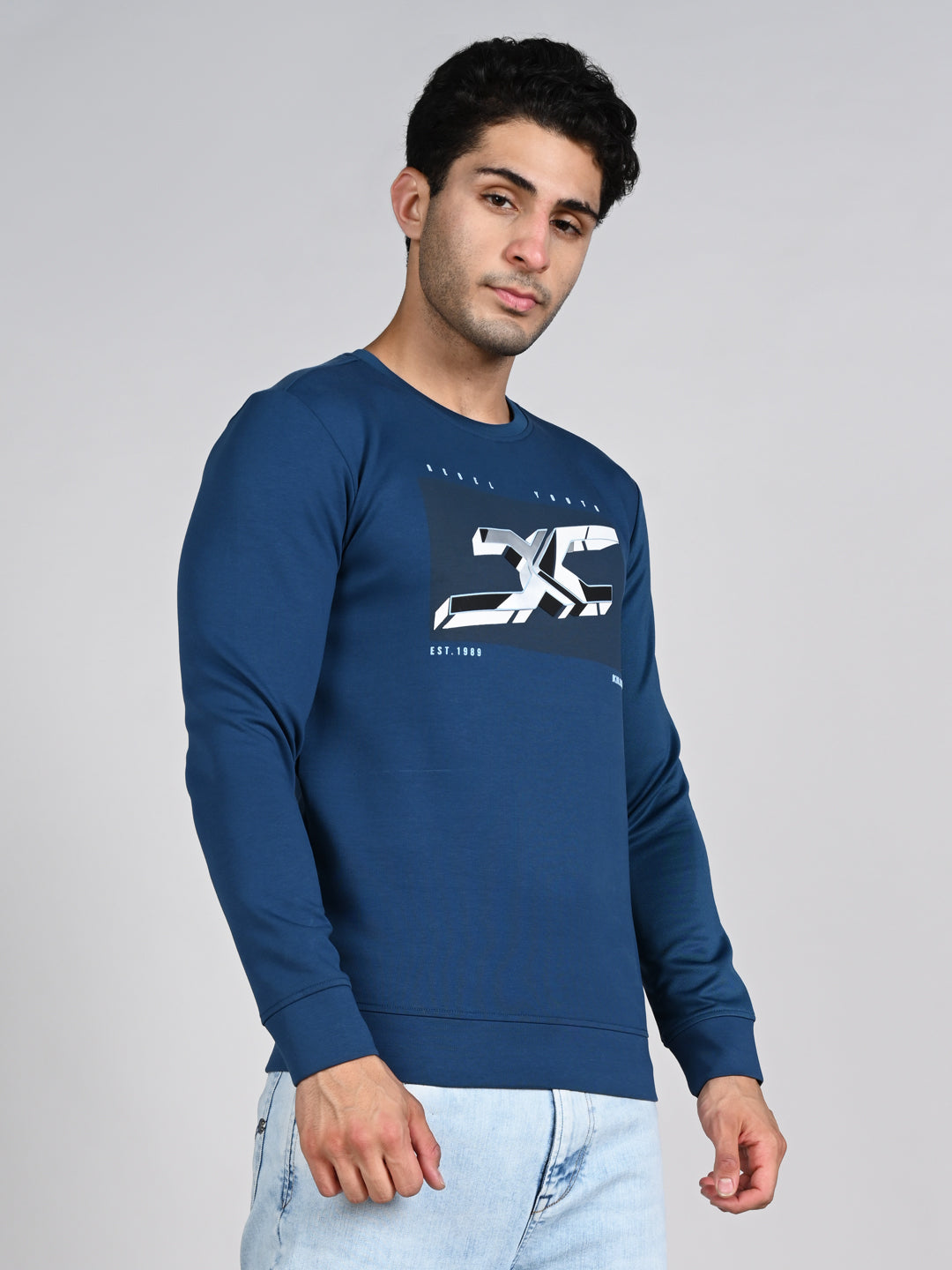 Killer Men Blue Printed Sweat Shirts