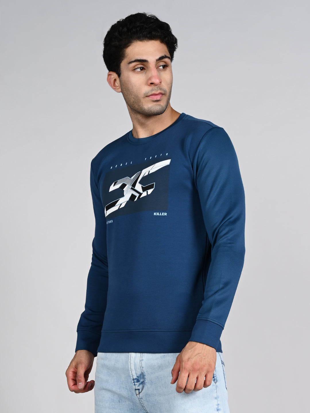 Killer Men Blue Printed Sweat Shirts