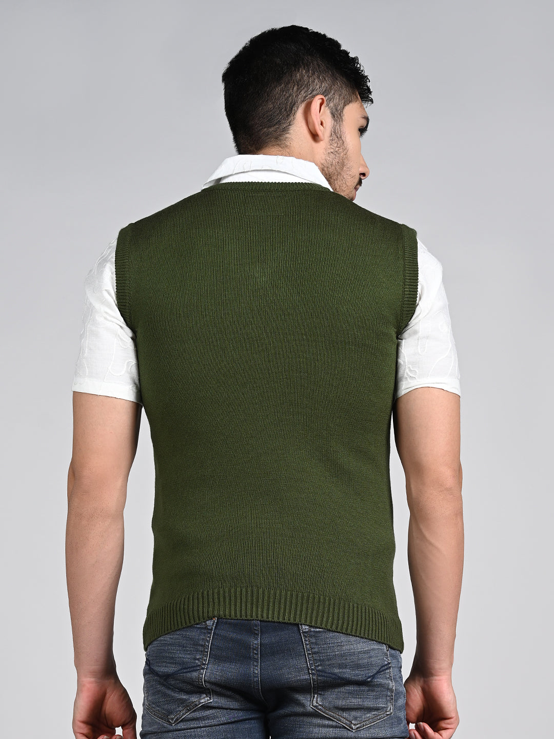 Killer Men V Neck Sleeveless Olive Sweaters