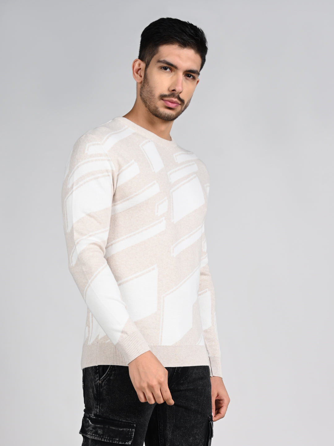 Killer Men Round Neck Khaki Sweaters