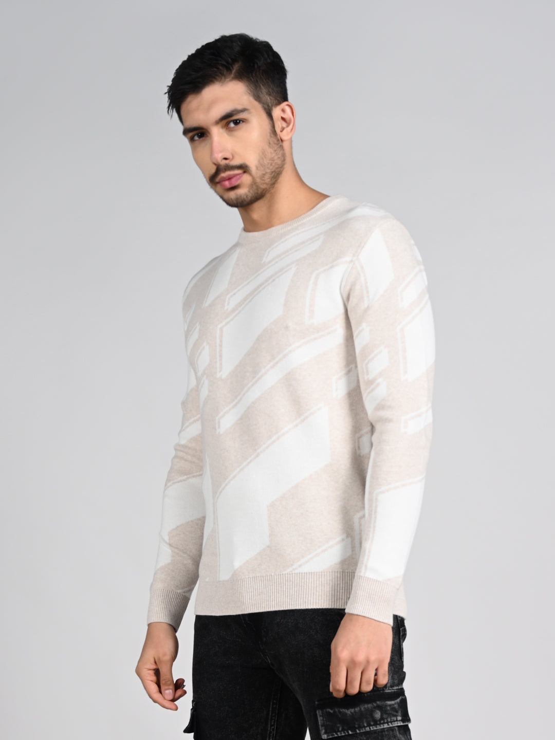 Killer Men Round Neck Khaki Sweaters