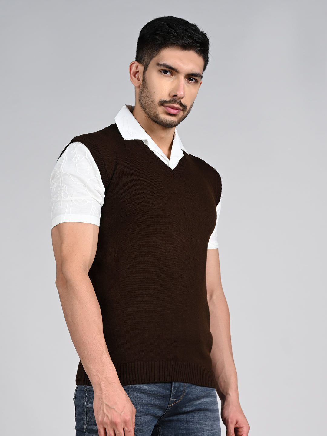 Killer Men V Neck Sleeveless Brown Sweaters