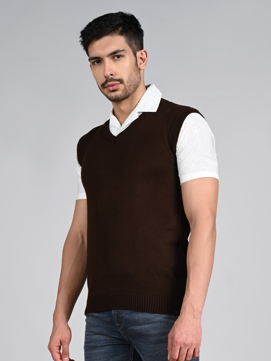 Killer Men V Neck Sleeveless Brown Sweaters