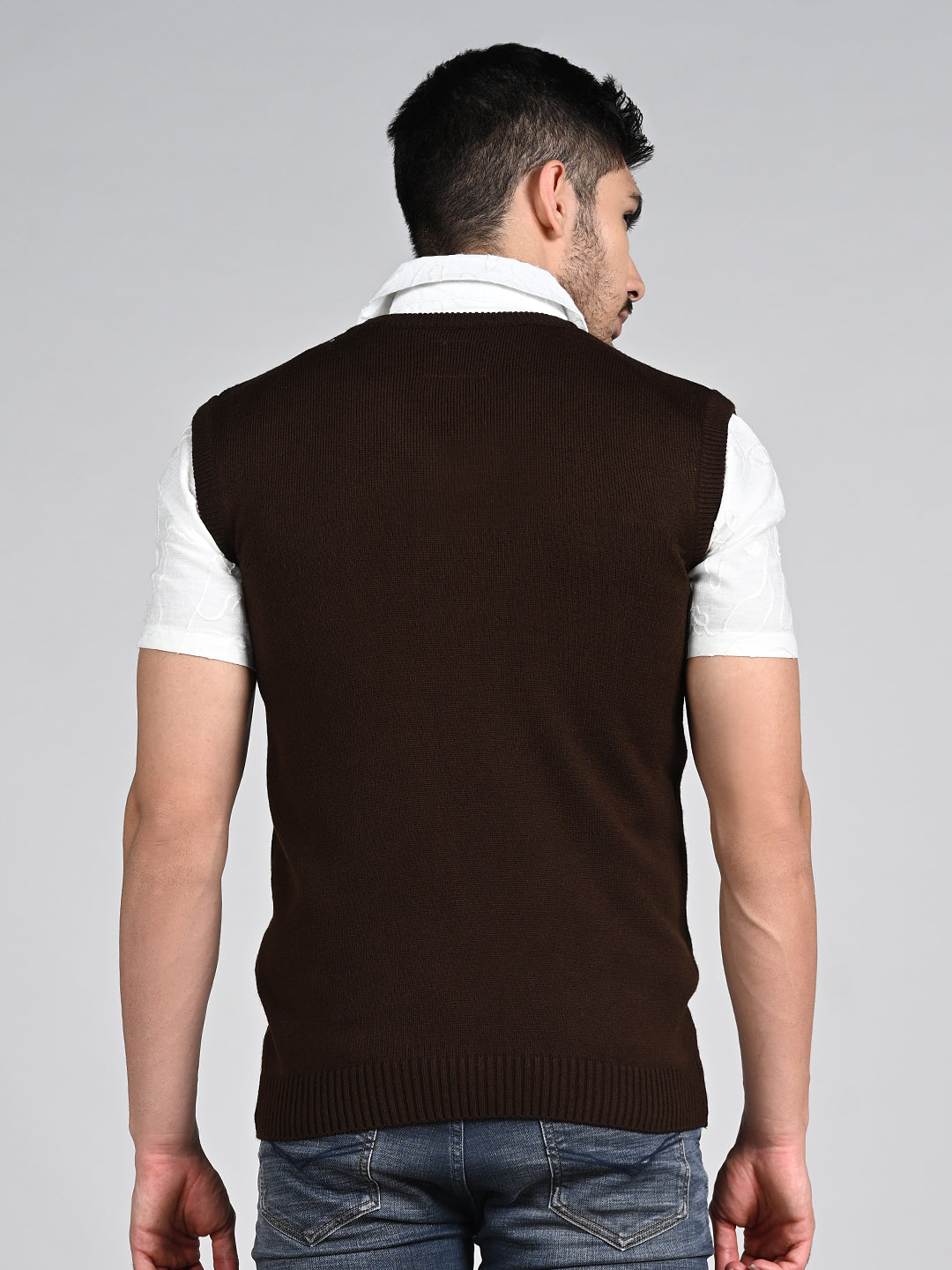 Killer Men V Neck Sleeveless Brown Sweaters