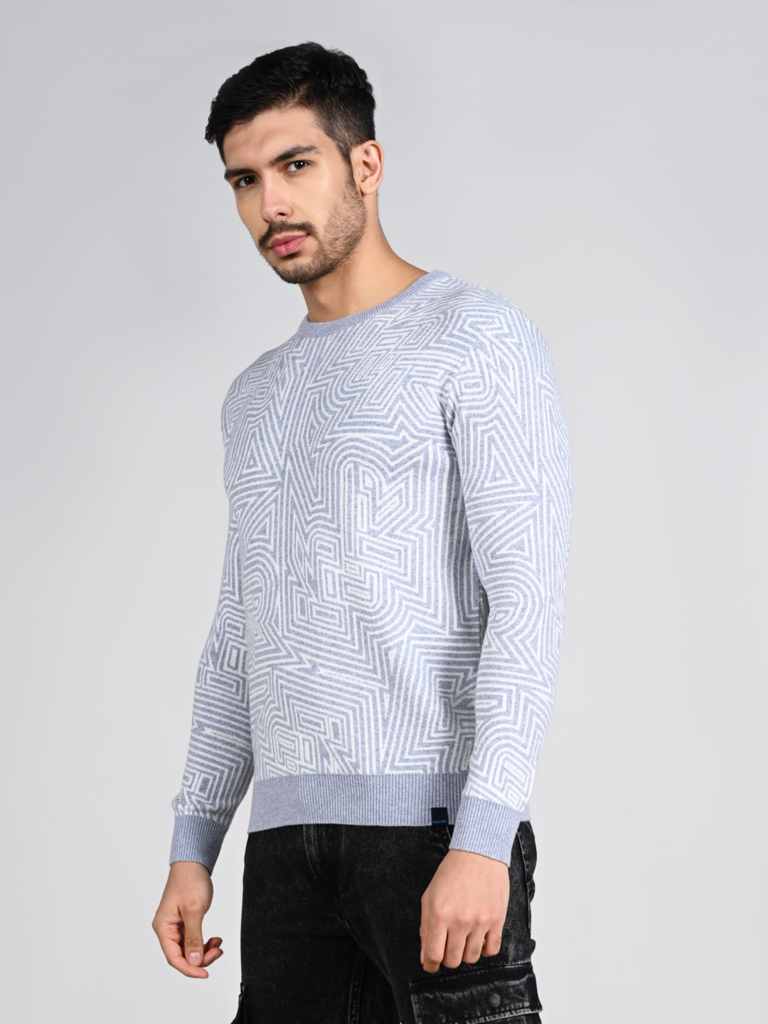 Killer Men Round Neck Grey Sweaters