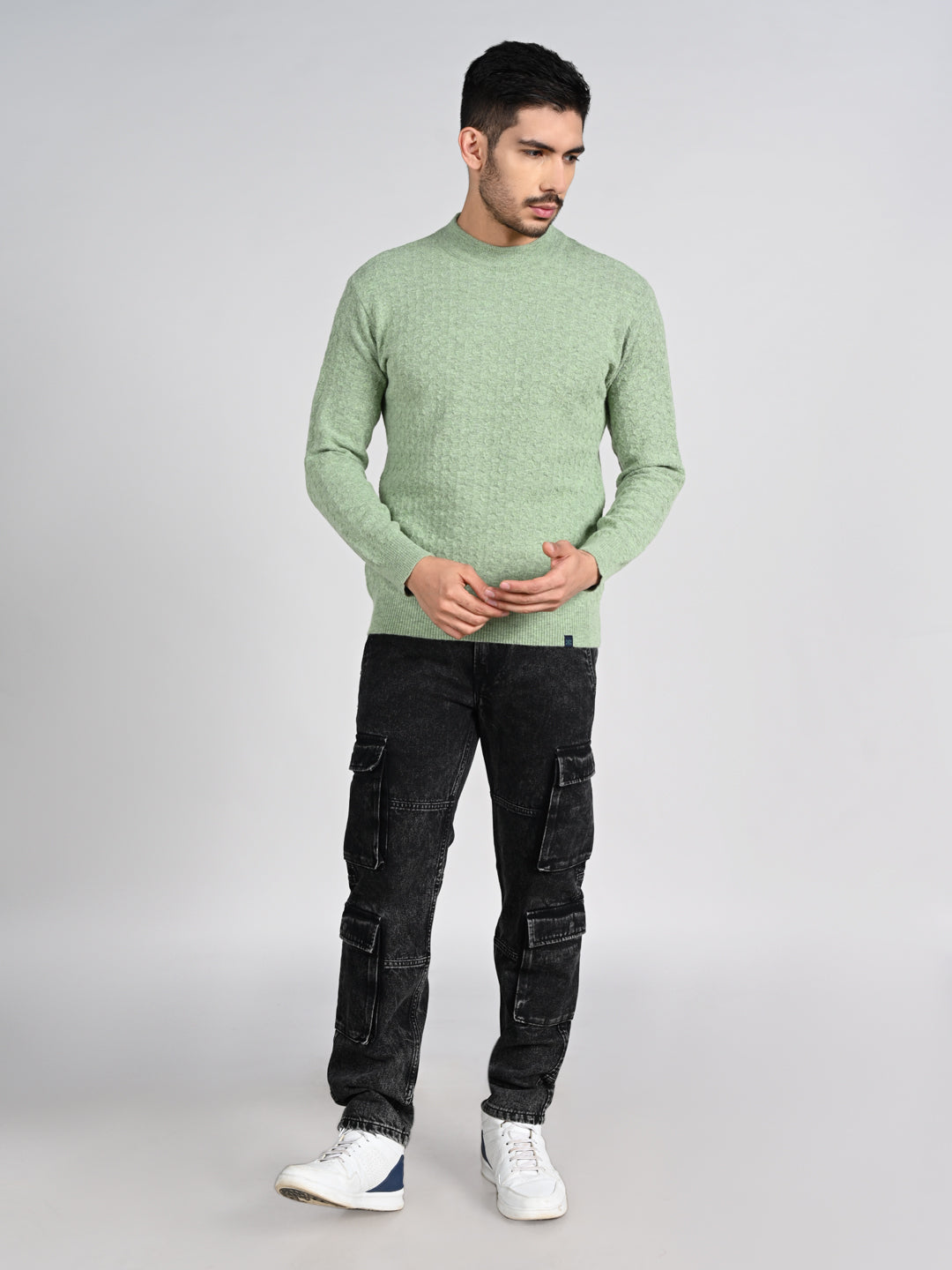 Killer Men High Neck Light Green Sweaters