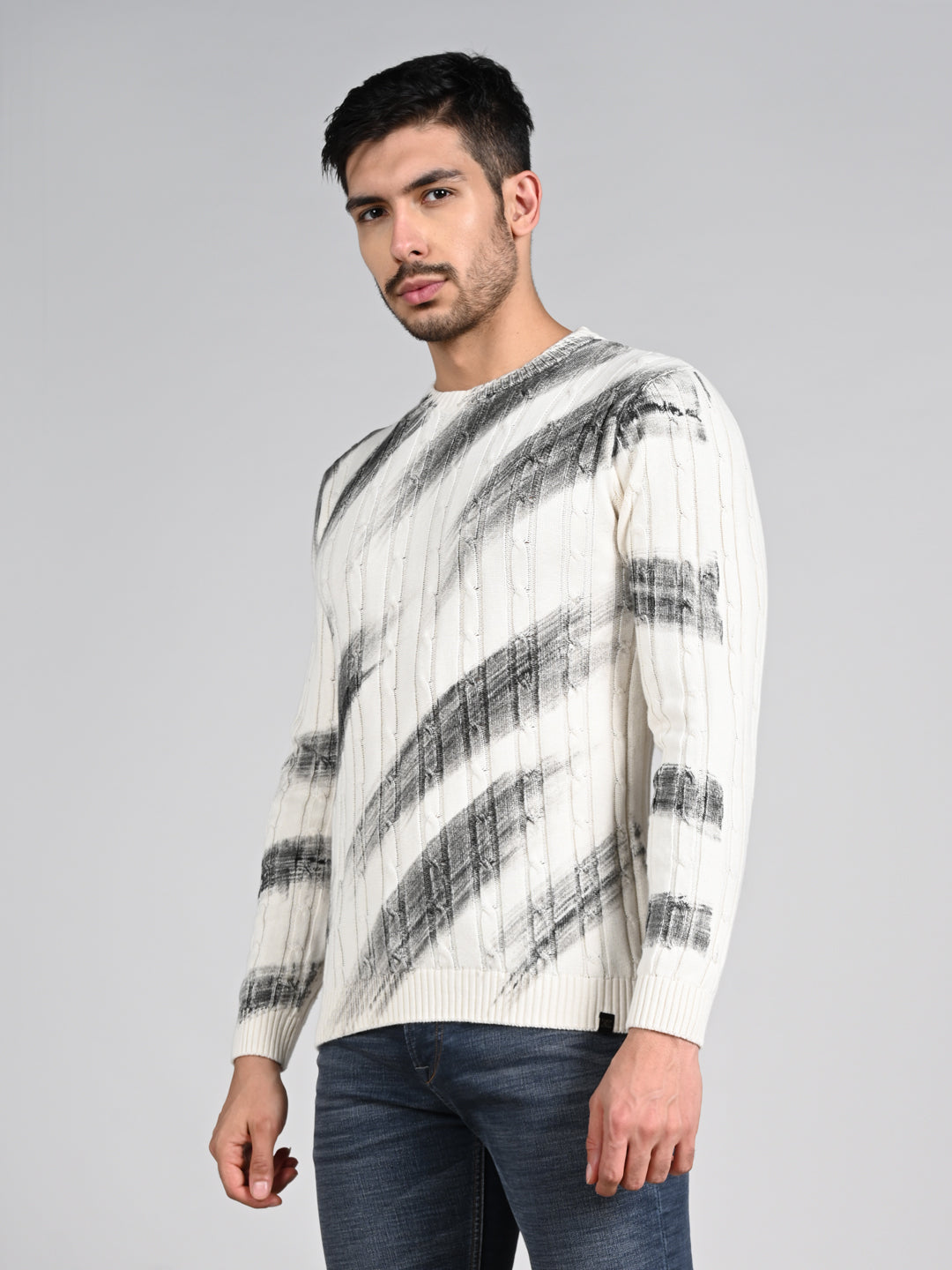 Killer Men Round Neck White Printed Sweaters