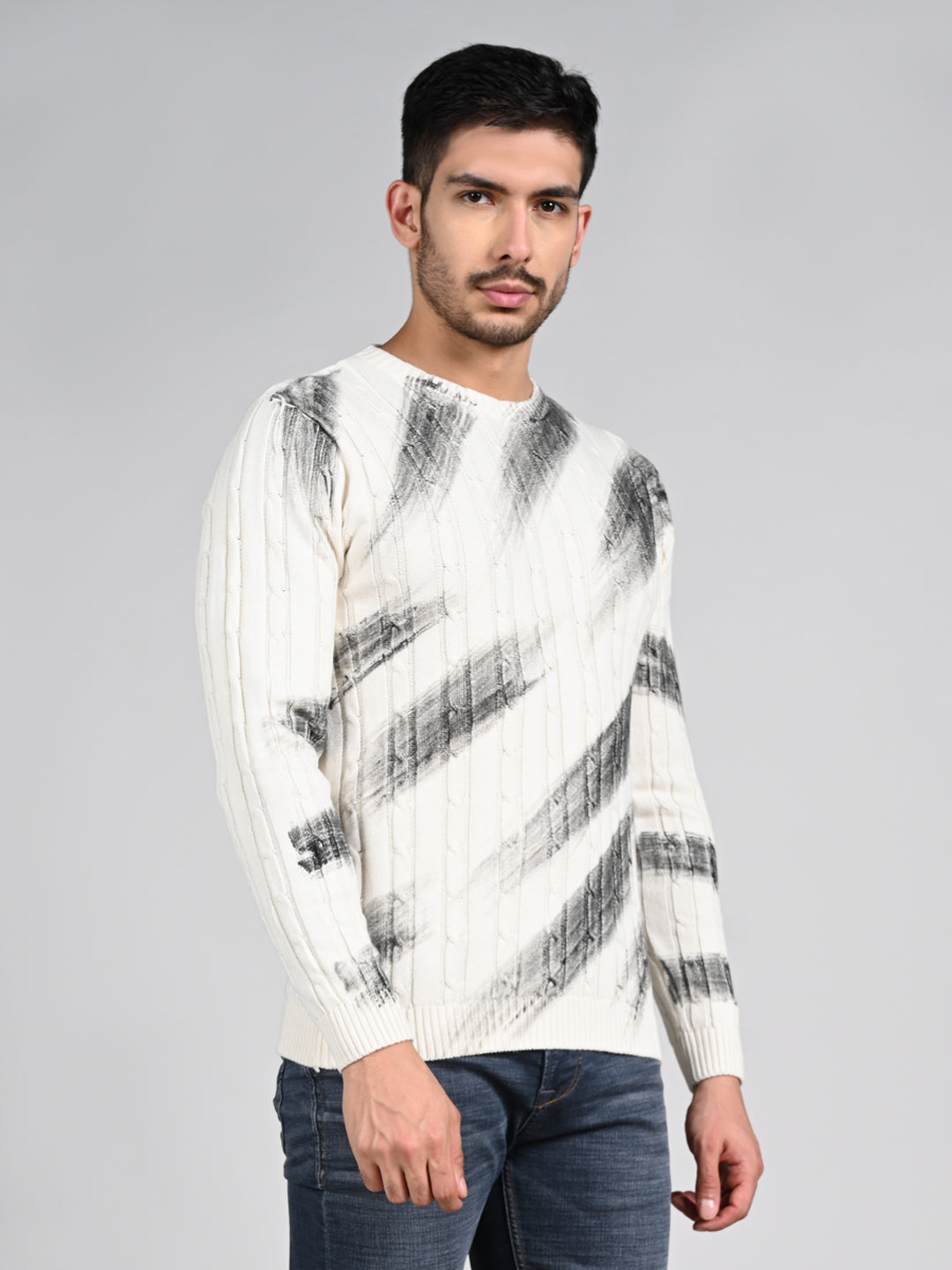 Killer Men Round Neck White Printed Sweaters