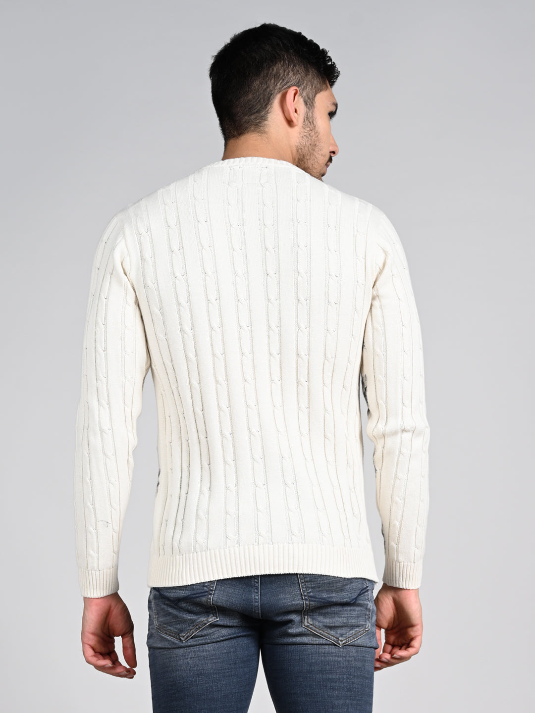 Killer Men Round Neck White Printed Sweaters