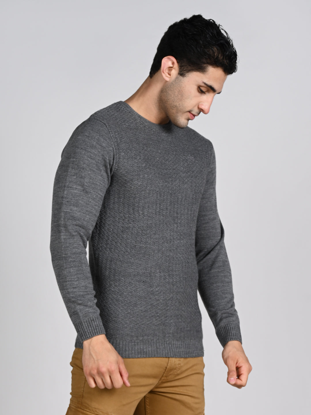 Killer Men Round Neck Grey Sweaters