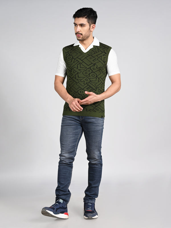 Killer Men V Neck Sleeveless Dark Olive Sweaters