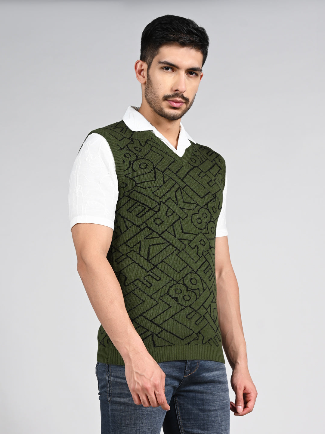 Killer Men V Neck Sleeveless Dark Olive Sweaters