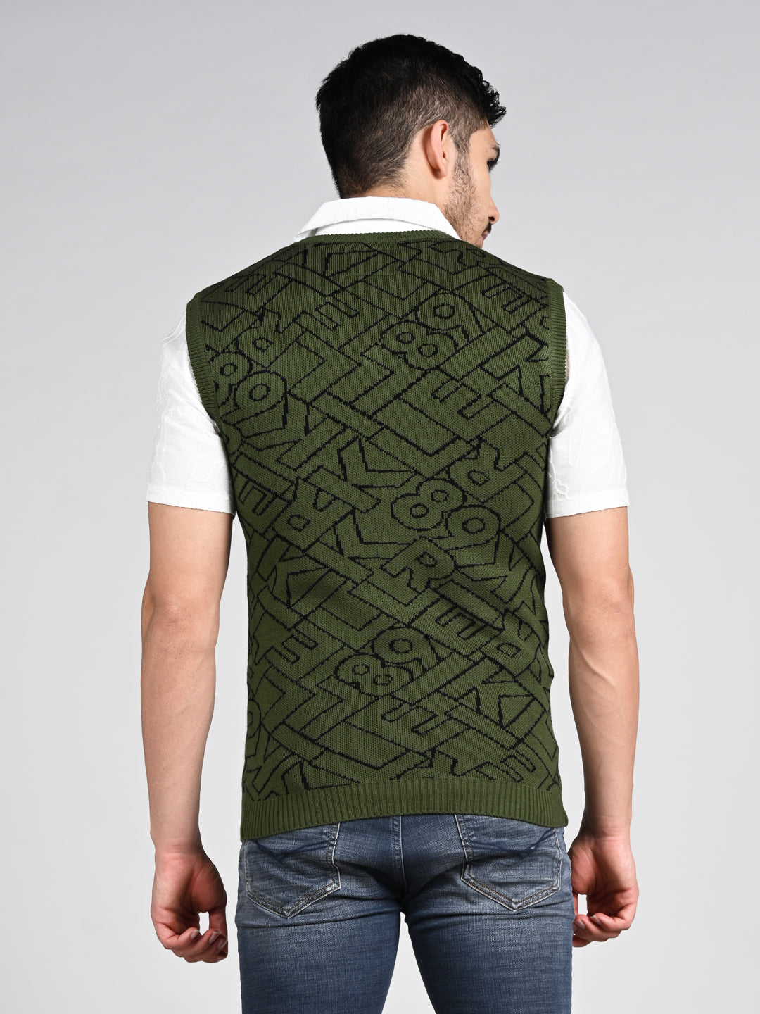 Killer Men V Neck Sleeveless Dark Olive Sweaters
