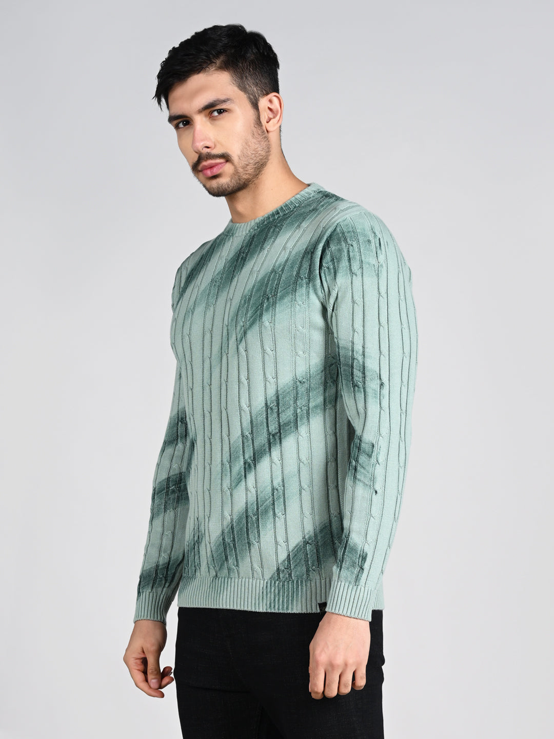 Killer Men Round Neck Green Printed Sweaters