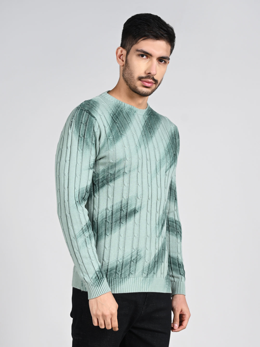 Killer Men Round Neck Green Printed Sweaters