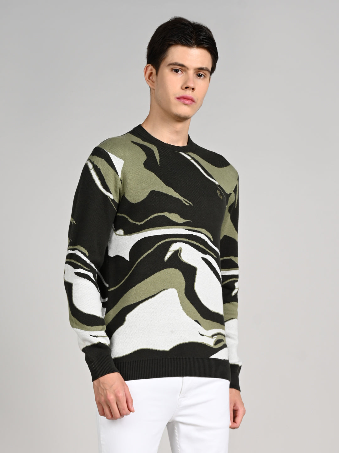 Killer Men Round Neck Olive Sweaters