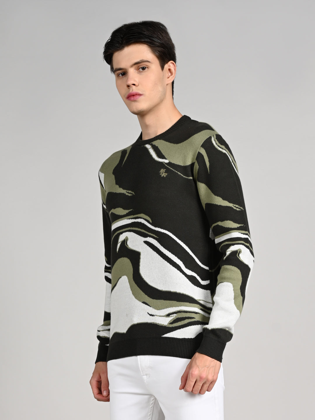 Killer Men Round Neck Olive Sweaters