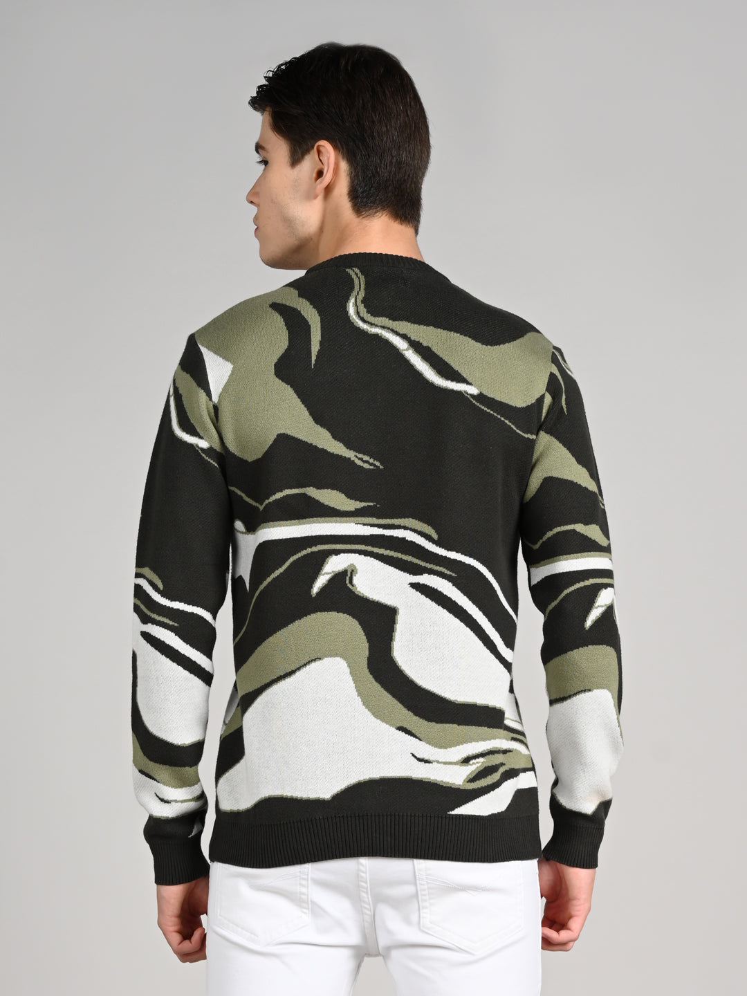 Killer Men Round Neck Olive Sweaters