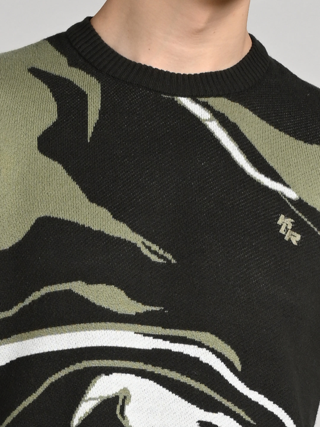 Killer Men Round Neck Olive Sweaters