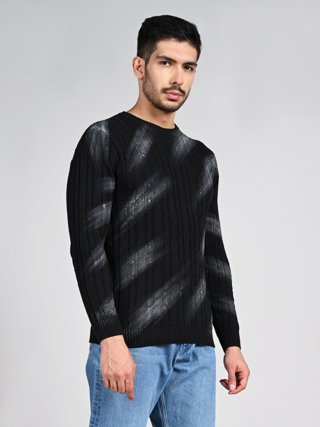 Killer Men Round Neck Balck Printed Sweaters